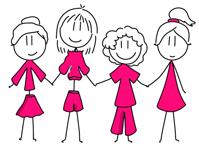 Stick figures holding hands
